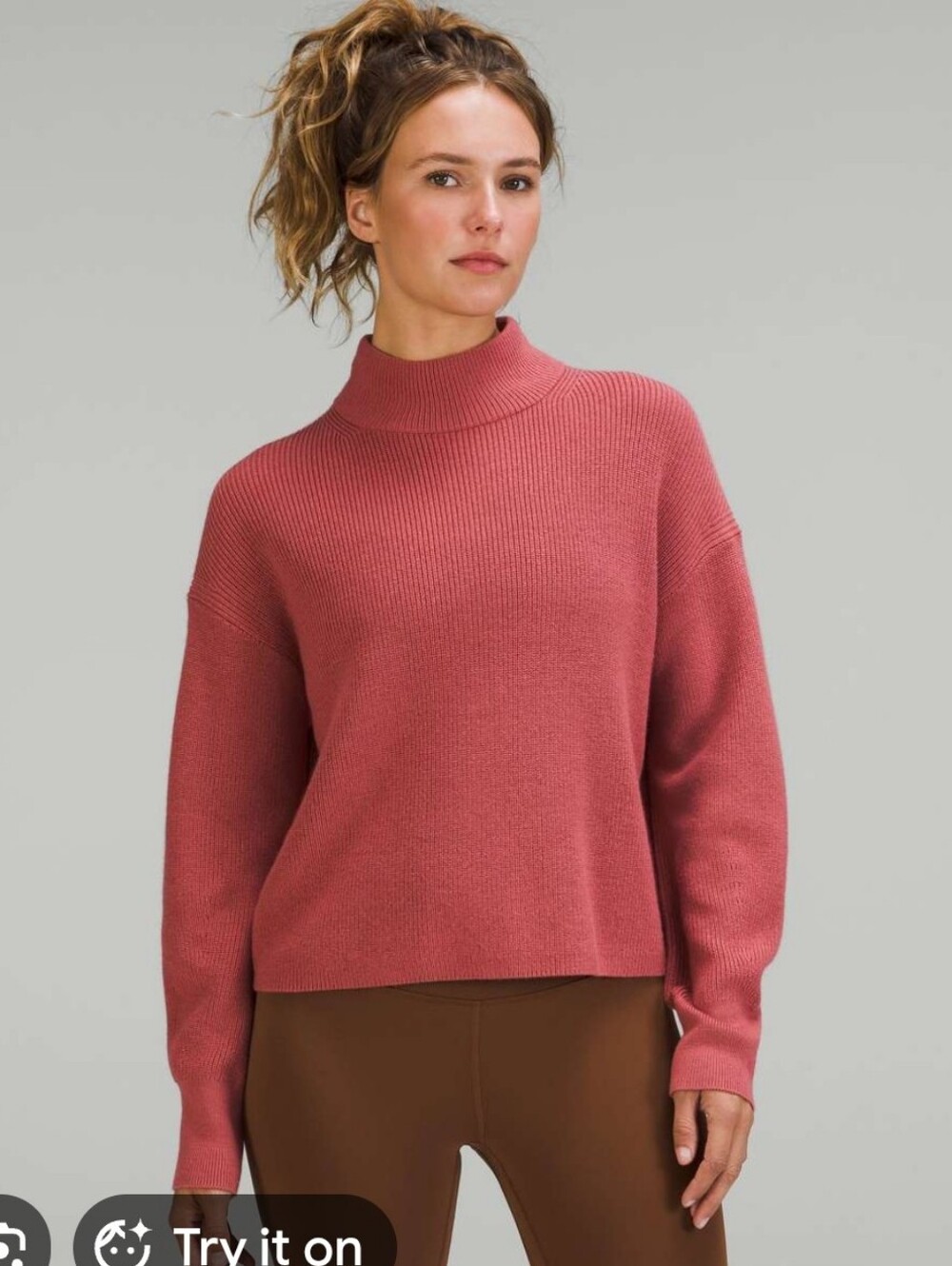 Lululemon Womens Pink Merino Wool Blend Ribbed Turtleneck 6